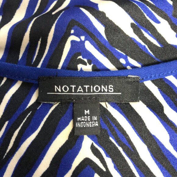 Notations Top Womens Size Medium Blue White Zebra Print Stretchy V-Neck Blouse - Picture 5 of 8